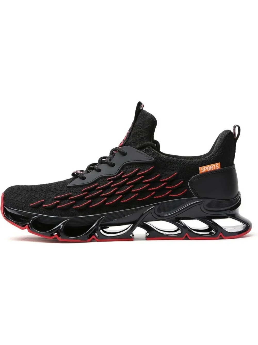 Men's Black Red Running Pull On Shoes Sport Athletic Tennis Walking Sneakers